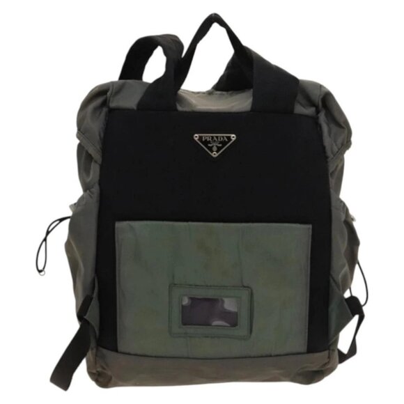 PRADA Backpack Nylon Khaki Silver Auth bs27852 - Picture 2 of 16